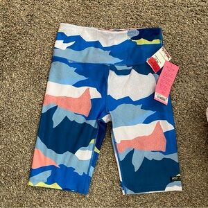 Betsey Johnson Blue and Pink Patterned Biker Shorts